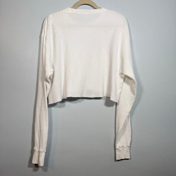 Brandy Melville White Oversized Waffle Knit Crop Top Made in Italy 100% Cotton - Picture 2 of 6